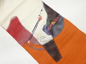 手織り紬抽象模様織出し名古屋帯